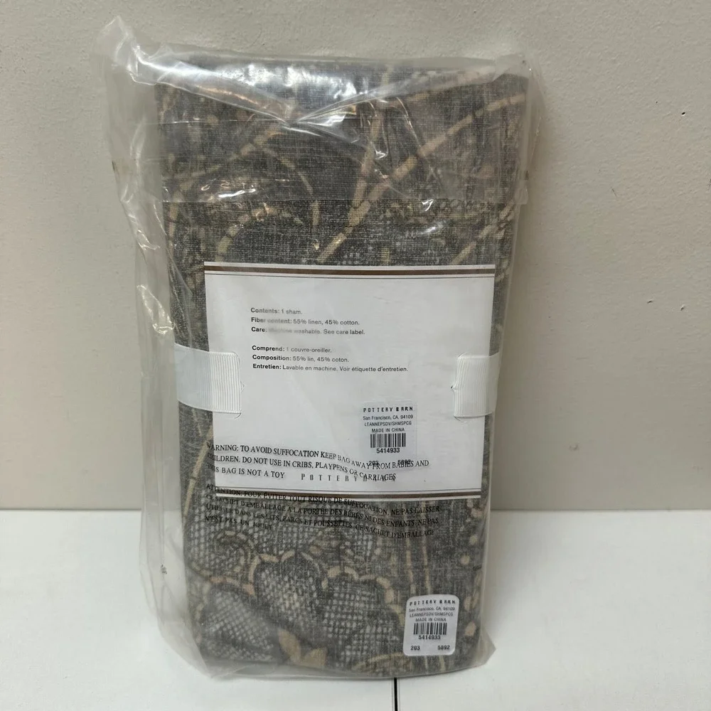 Pottery Barn Leanne Paisley Standard Pillow Sham Linen Cotton Charcoal 5414933